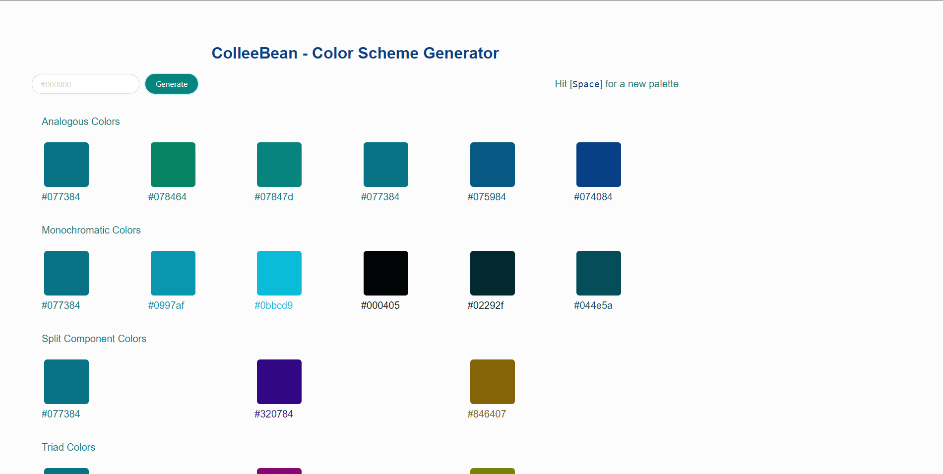 ColleeBean - Color Scheme Generator